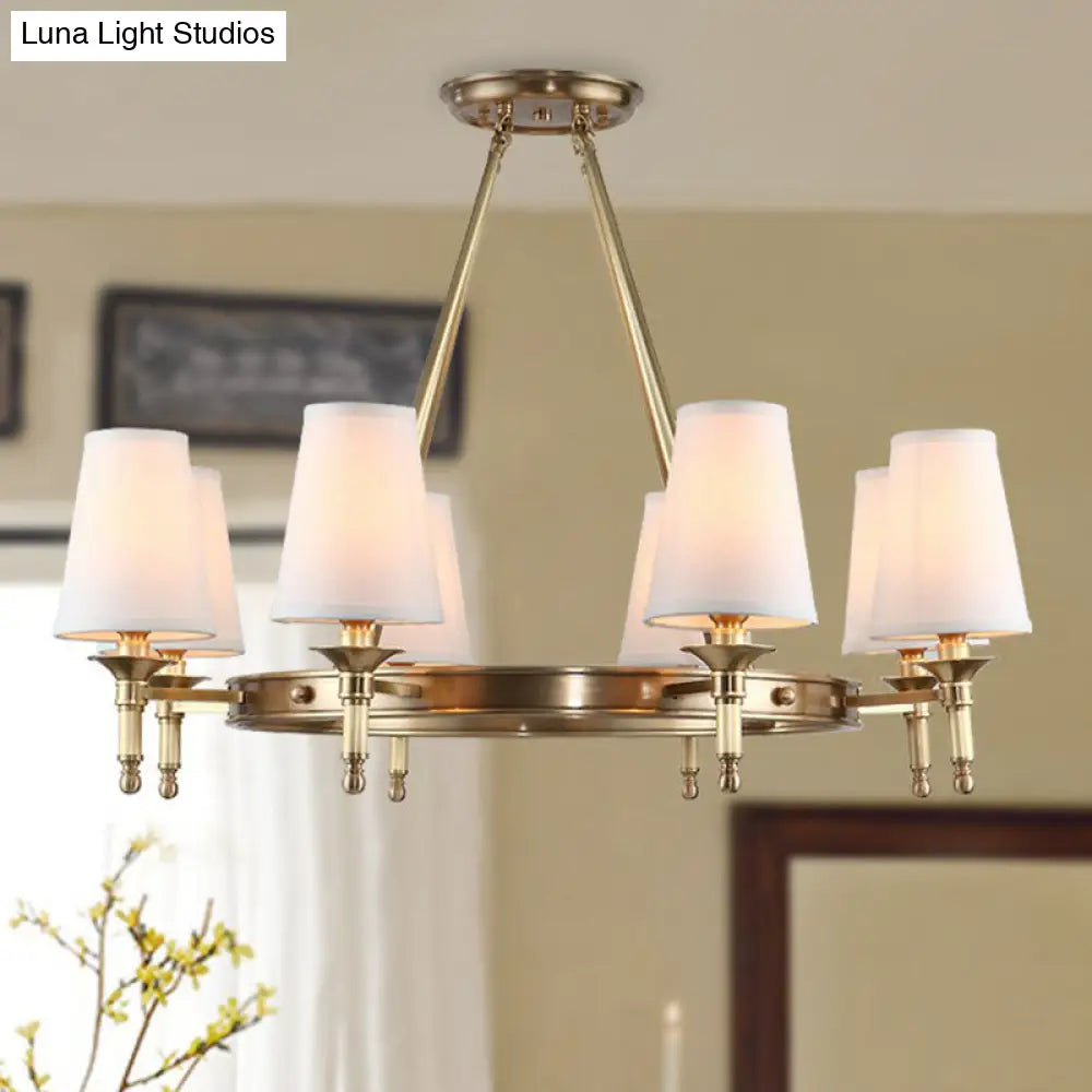 Brass Cone Hanging Ceiling Light - Minimalist Fabric Chandelier For Dining Room