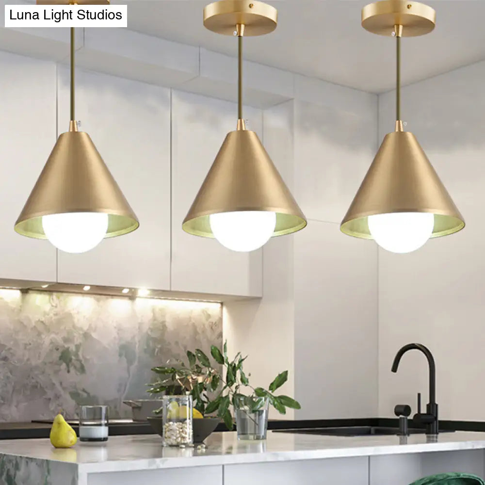 Brass Cone Pendant Light For Dining Table - Mid Century Single-Bulb Ceiling Suspension Lamp