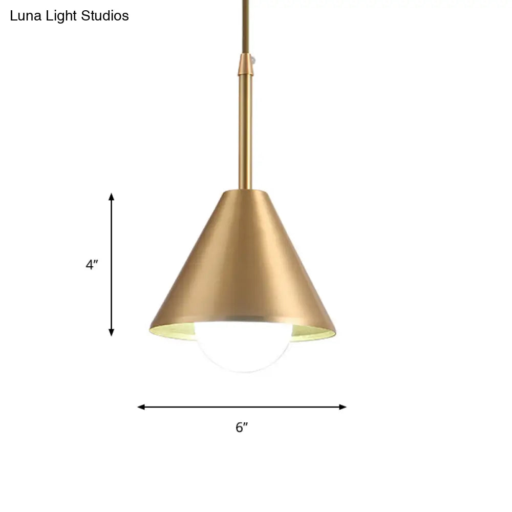 Brass Cone Pendant Light For Dining Table - Mid Century Single-Bulb Ceiling Suspension Lamp