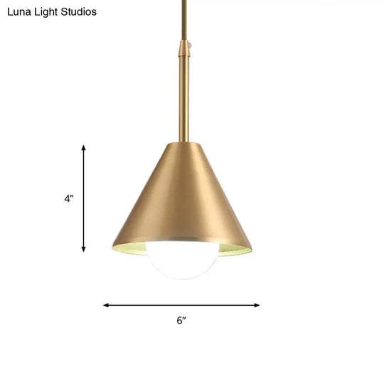 Brass Cone Pendant Light For Dining Table - Mid Century Single-Bulb Ceiling Suspension Lamp