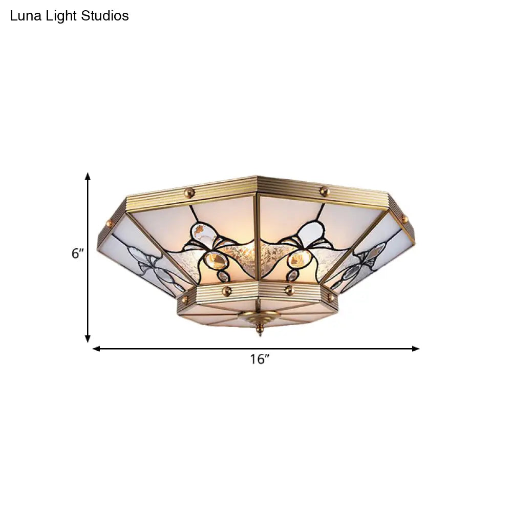 Brass Conical Flush Mount Lamp With Frosted Glass For Bedroom - 4 Heads 16’/19.5’ Size