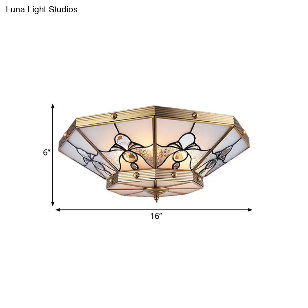 Brass Conical Flush Mount Lamp With Frosted Glass For Bedroom - 4 Heads 16/19.5 Size