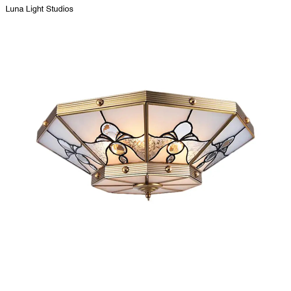 Brass Conical Flush Mount Lamp With Frosted Glass For Bedroom - 4 Heads 16/19.5 Size