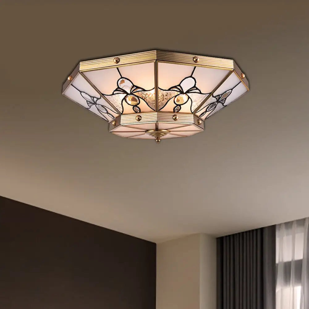 Brass Conical Flush Mount Lamp With Frosted Glass For Bedroom - 4 Heads 16’/19.5’ Size Gold / 16’