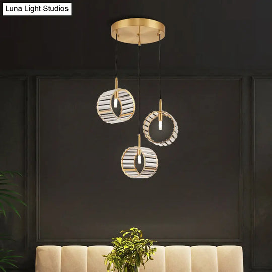 Minimalist Brass Crystal 3-Light Pendant For Clear Elegant Ceiling