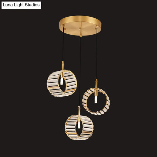 Minimalist Brass Crystal 3-Light Pendant For Clear Elegant Ceiling