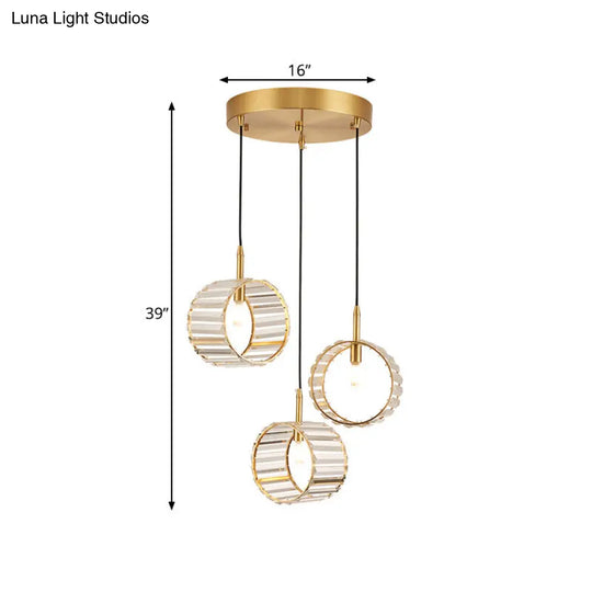 Minimalist Brass Crystal 3-Light Pendant For Clear Elegant Ceiling