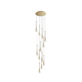 Brass Crystal Cone Pendant Light Set With Long Led Cascade - Perfect For Stairwell 12 /