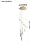 Brass Crystal Cone Pendant Light Set With Long Led Cascade - Perfect For Stairwell