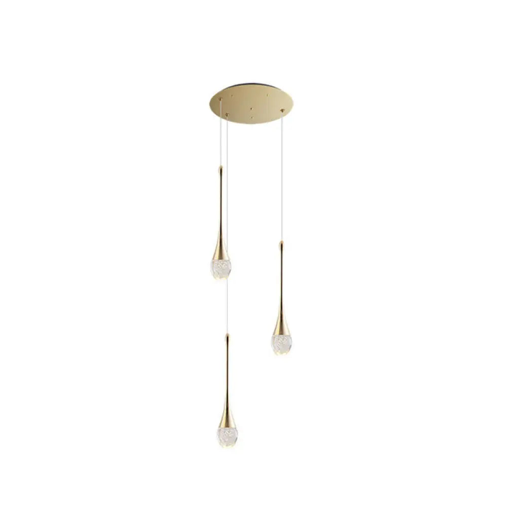Brass Crystal Cone Pendant Light Set With Long Led Cascade - Perfect For Stairwell 3 /