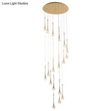Brass Crystal Cone Pendant Light Set With Long Led Cascade - Perfect For Stairwell