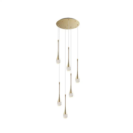 Brass Crystal Cone Pendant Light Set With Long Led Cascade - Perfect For Stairwell 6 /