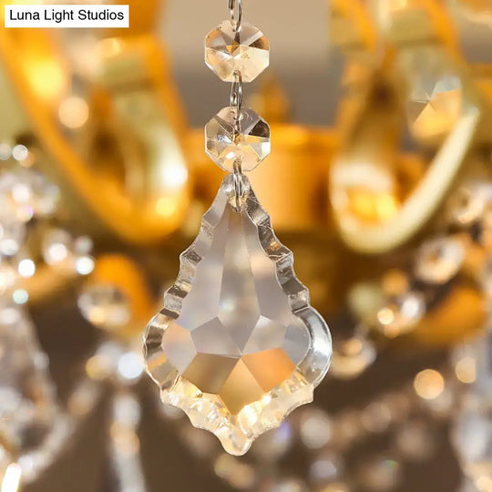 Brass Crystal Drop Chandelier Lamp - Postmodern Pendant Light For Candle Dining Room 6 Heads