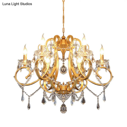 Brass Crystal Drop Chandelier Lamp - Postmodern Pendant Light For Candle Dining Room 6 Heads