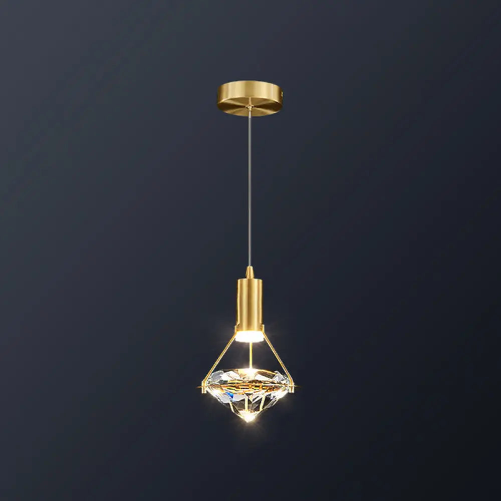 Brass Crystal Pendant Light With Led Modern Diamond Ceiling Lighting For Bedroom 1 /