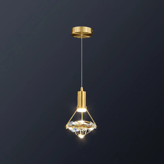 Brass Crystal Pendant Light With Led Modern Diamond Ceiling Lighting For Bedroom 1 /