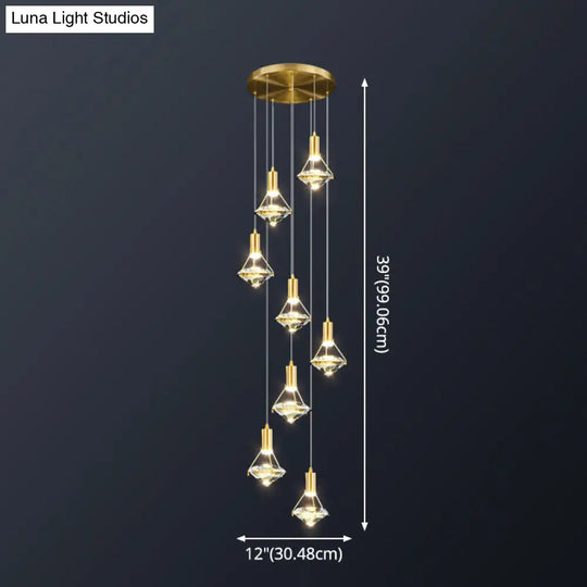 Modern Brass Crystal Pendant Light With Diamond Design - Led Bedroom Ceiling Lighting