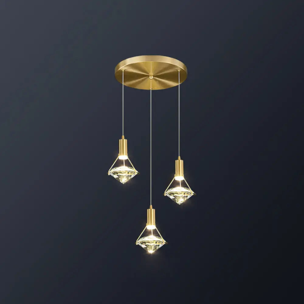 Brass Crystal Pendant Light With Led Modern Diamond Ceiling Lighting For Bedroom 3 /
