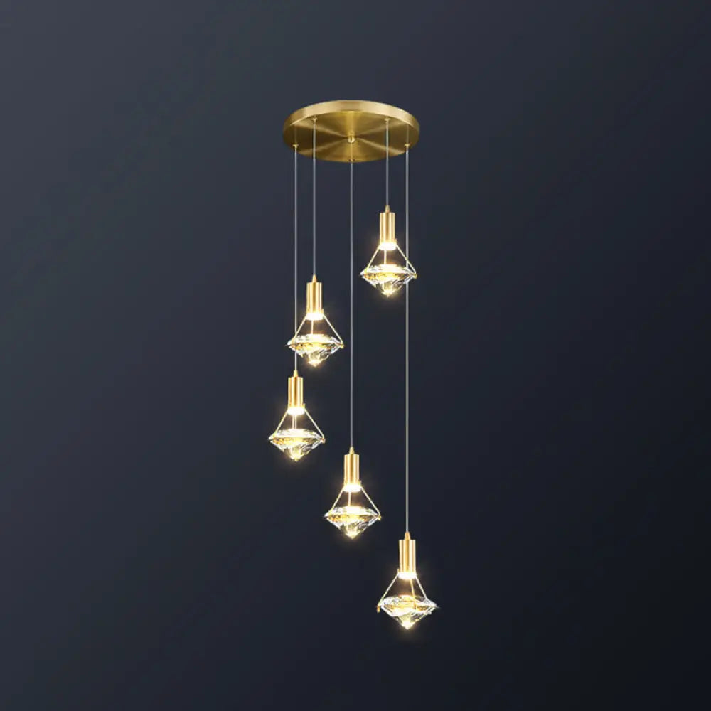 Brass Crystal Pendant Light With Led Modern Diamond Ceiling Lighting For Bedroom 5 /