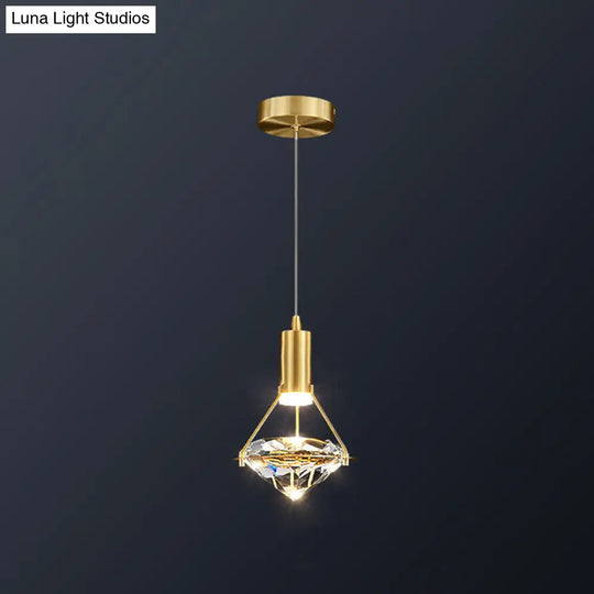 Modern Brass Crystal Pendant Light With Diamond Design - Led Bedroom Ceiling Lighting 1 /