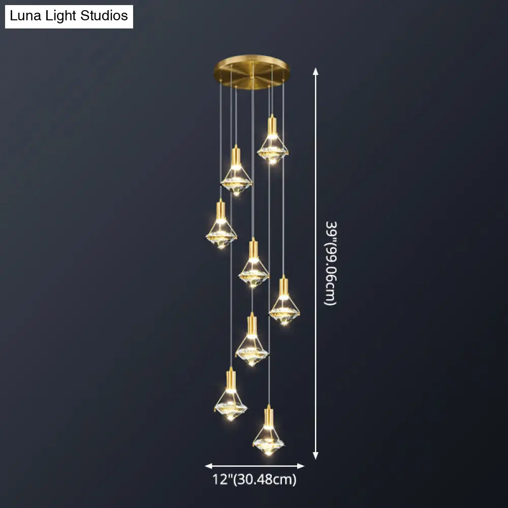 Brass Crystal Pendant Light With Led Modern Diamond Ceiling Lighting For Bedroom