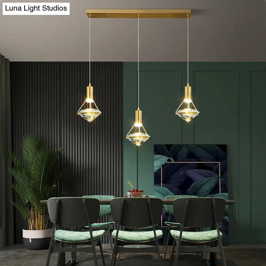 Modern Brass Crystal Pendant Light With Diamond Design - Led Bedroom Ceiling Lighting
