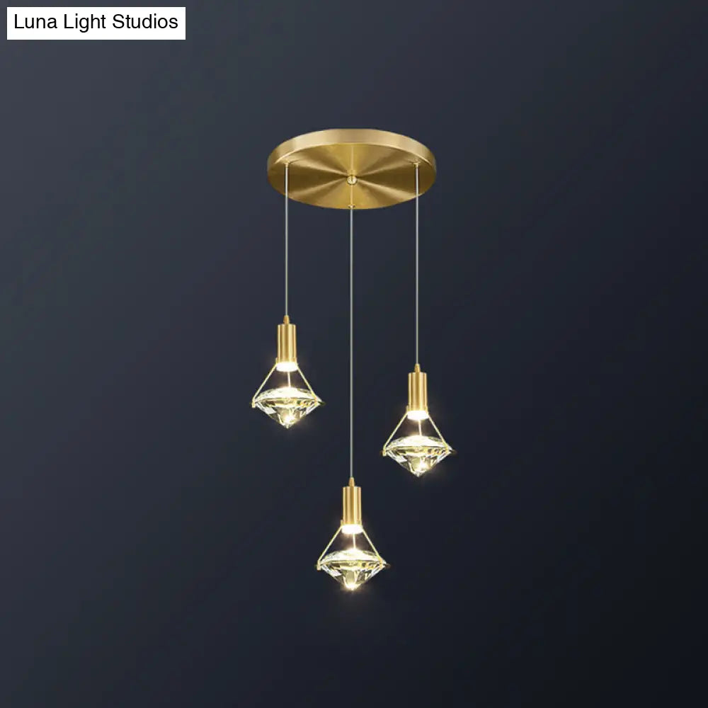Modern Brass Crystal Pendant Light With Diamond Design - Led Bedroom Ceiling Lighting 3 /