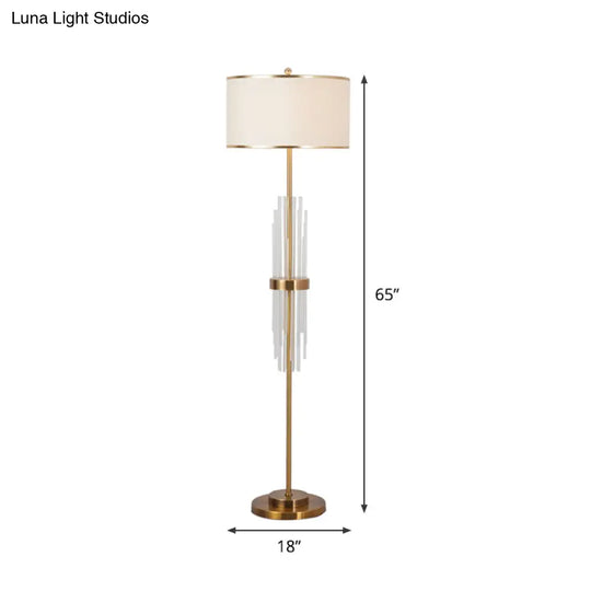 Brass Crystal Rod Floor Lamp With Minimalist Design And Fabric Shade