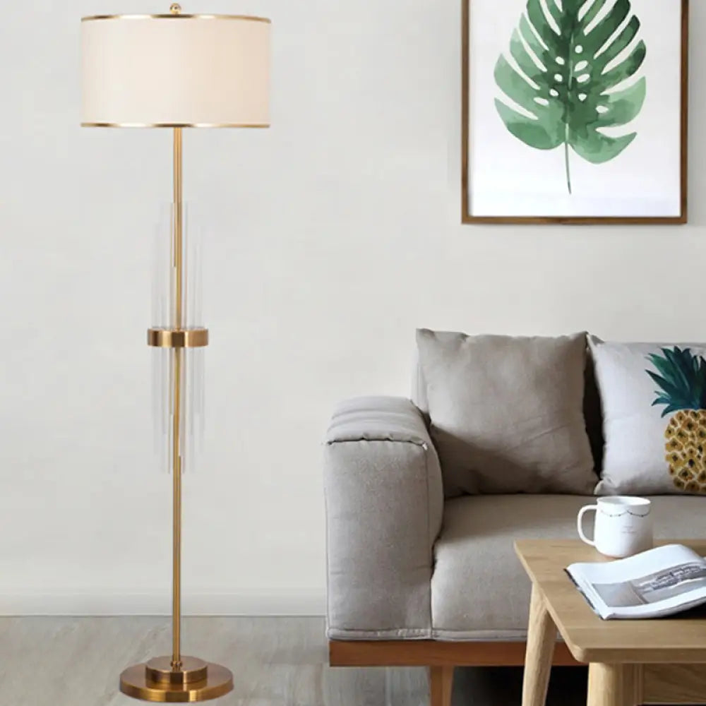 Brass Crystal Rod Floor Lamp With Minimalist Design And Fabric Shade