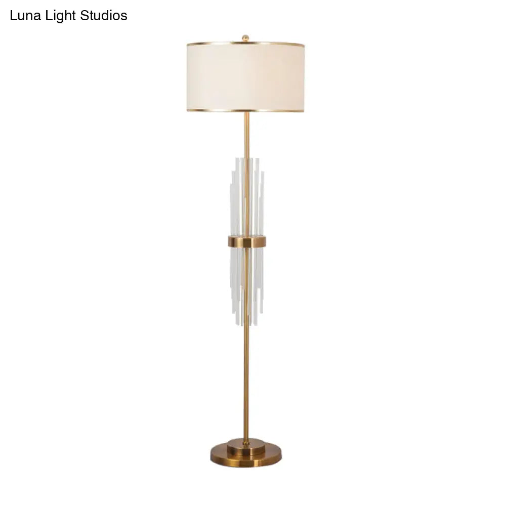 Brass Crystal Rod Floor Lamp With Minimalist Design And Fabric Shade