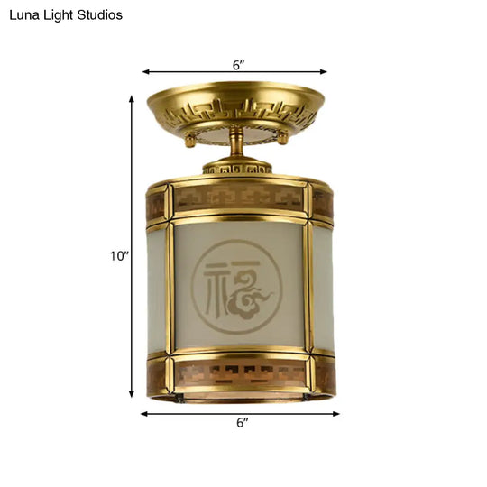 Brass Cylinder Flush-Mount Light For Corridor