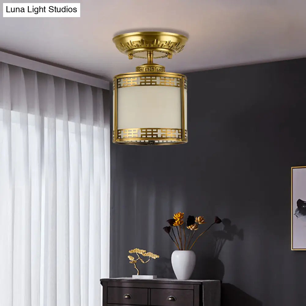 Brass Cylinder Flush-Mount Light For Corridor