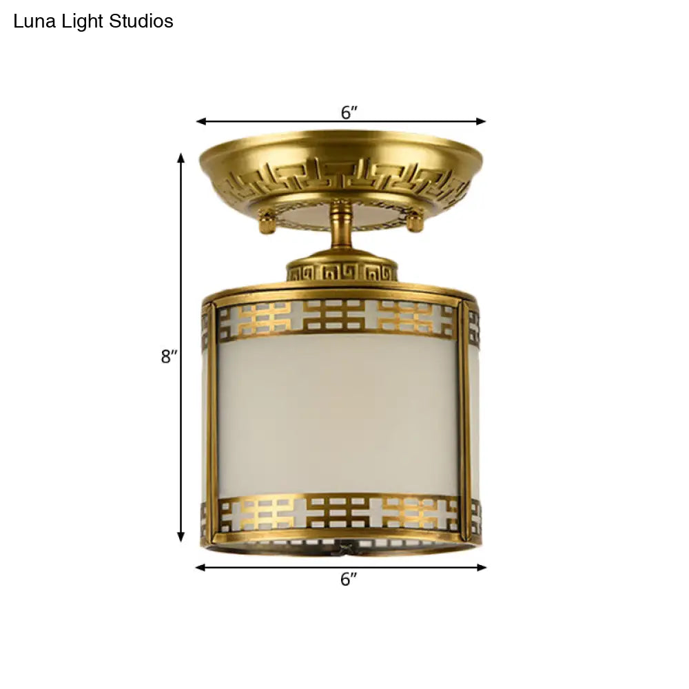 Brass Cylinder Flush - Mount Light For Corridor