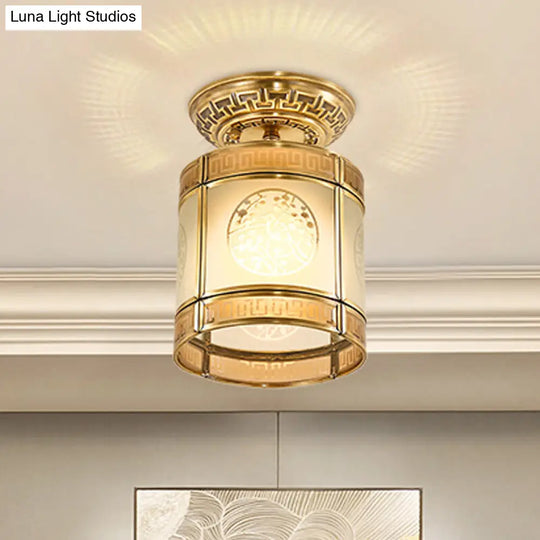 Brass Cylinder Flush-Mount Light For Corridor