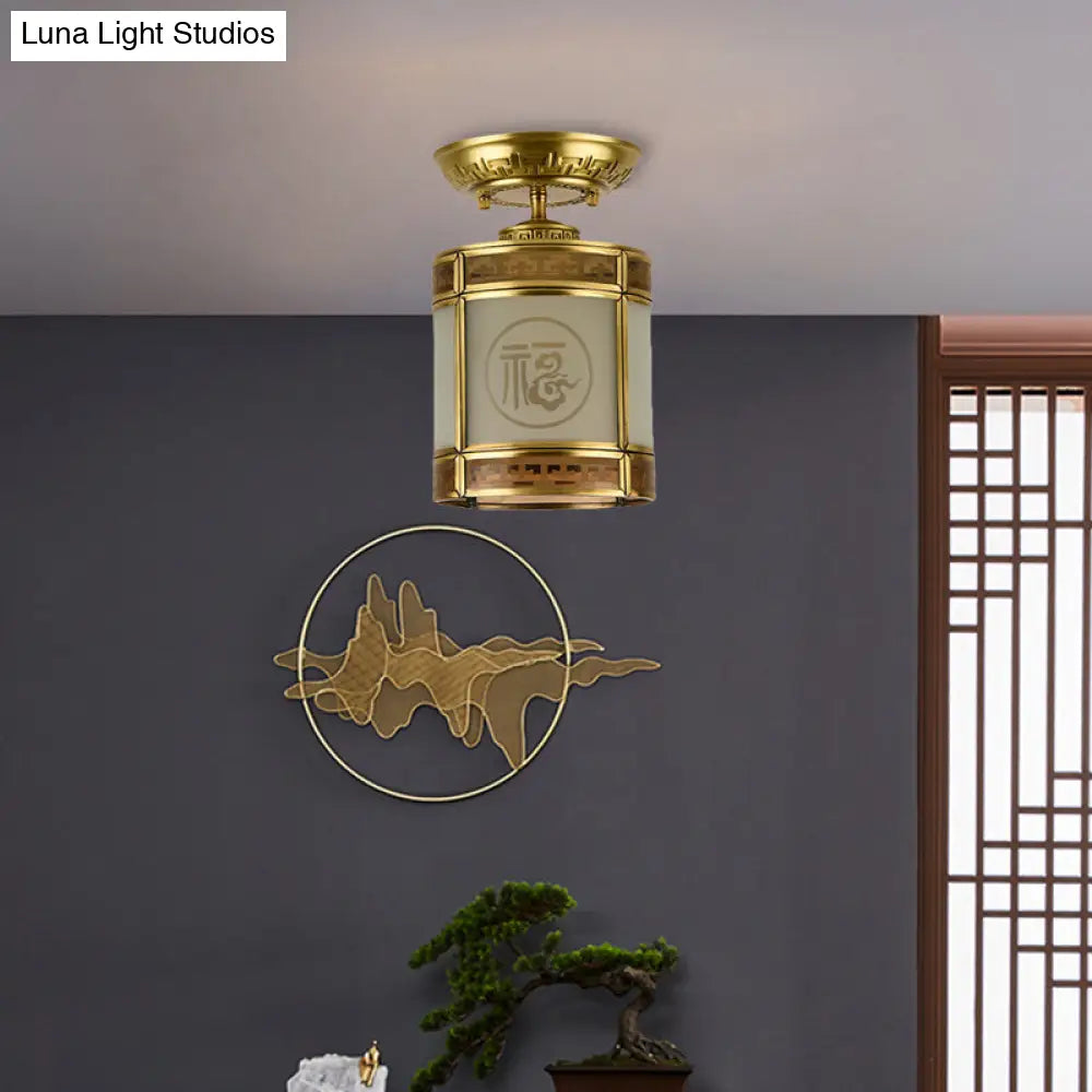 Brass Cylinder Flush-Mount Light For Corridor