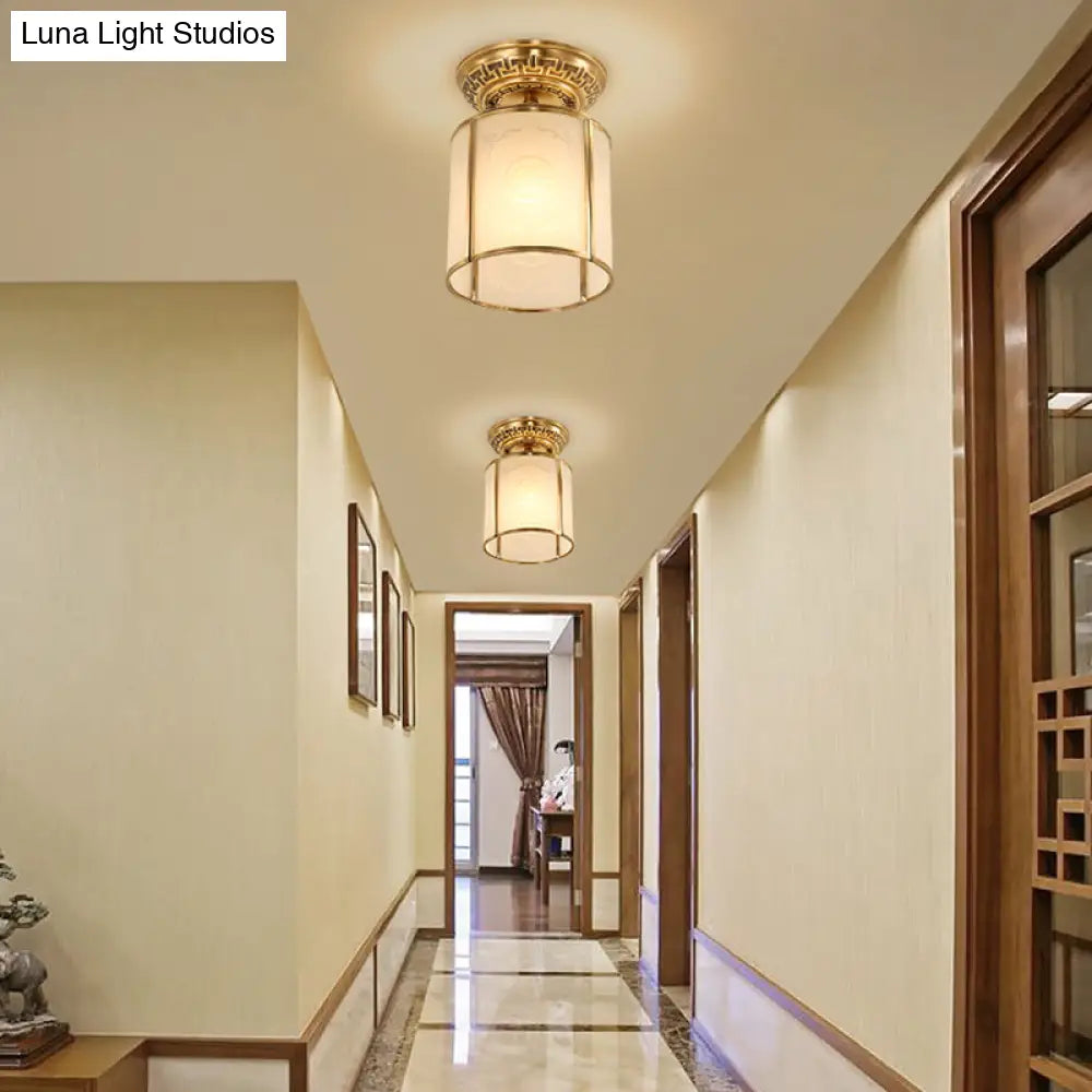 Brass Cylinder Flush - Mount Light For Corridor