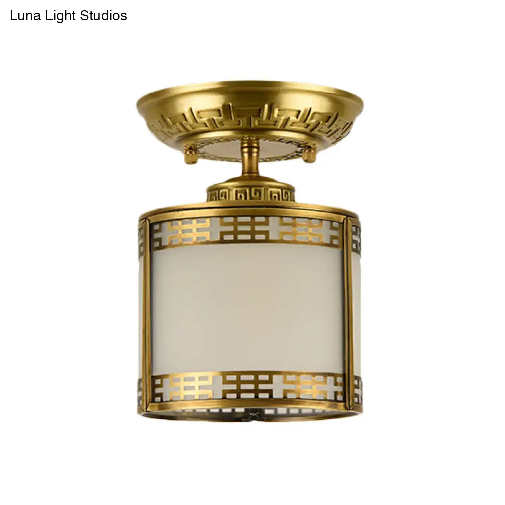 Brass Cylinder Flush-Mount Light For Corridor