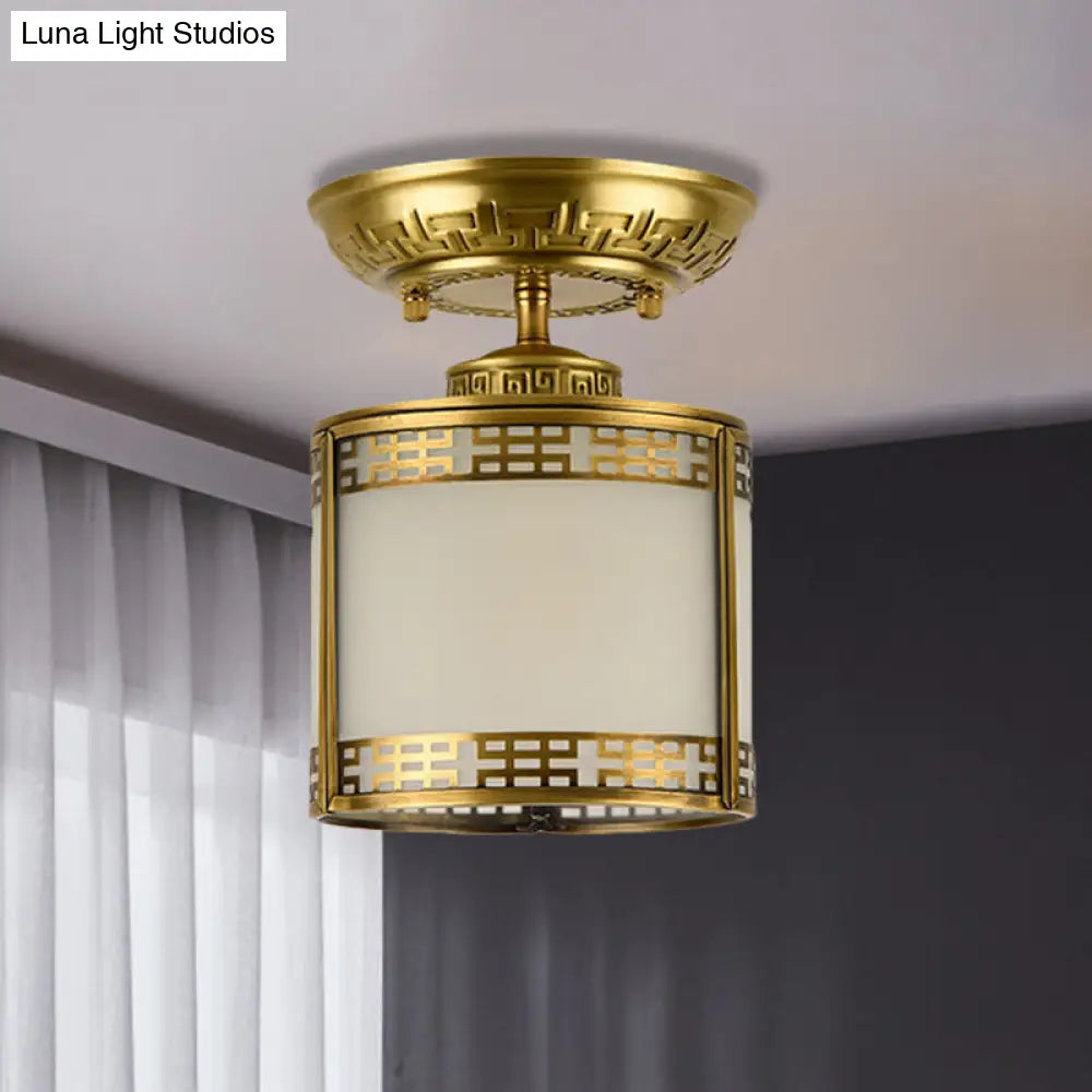 Brass Cylinder Flush-Mount Light For Corridor / A