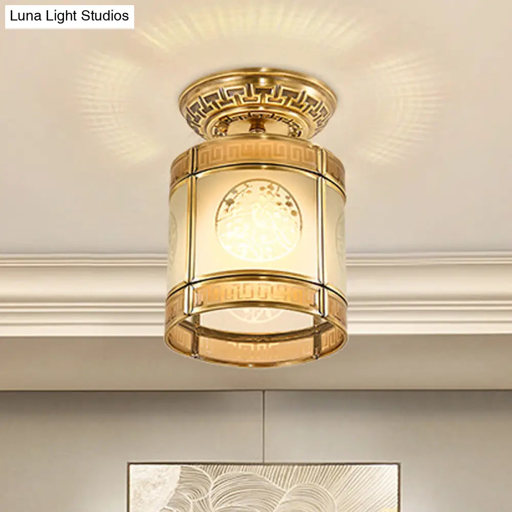 Brass Cylinder Flush - Mount Light For Corridor