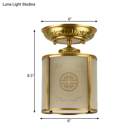 Brass Cylinder Flush - Mount Light For Corridor