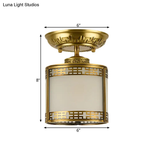 Brass Cylinder Flush-Mount Light For Corridor