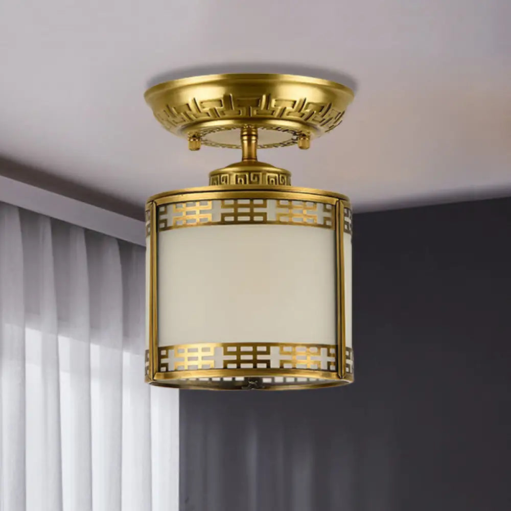 Brass Cylinder Flush - Mount Light For Corridor / A