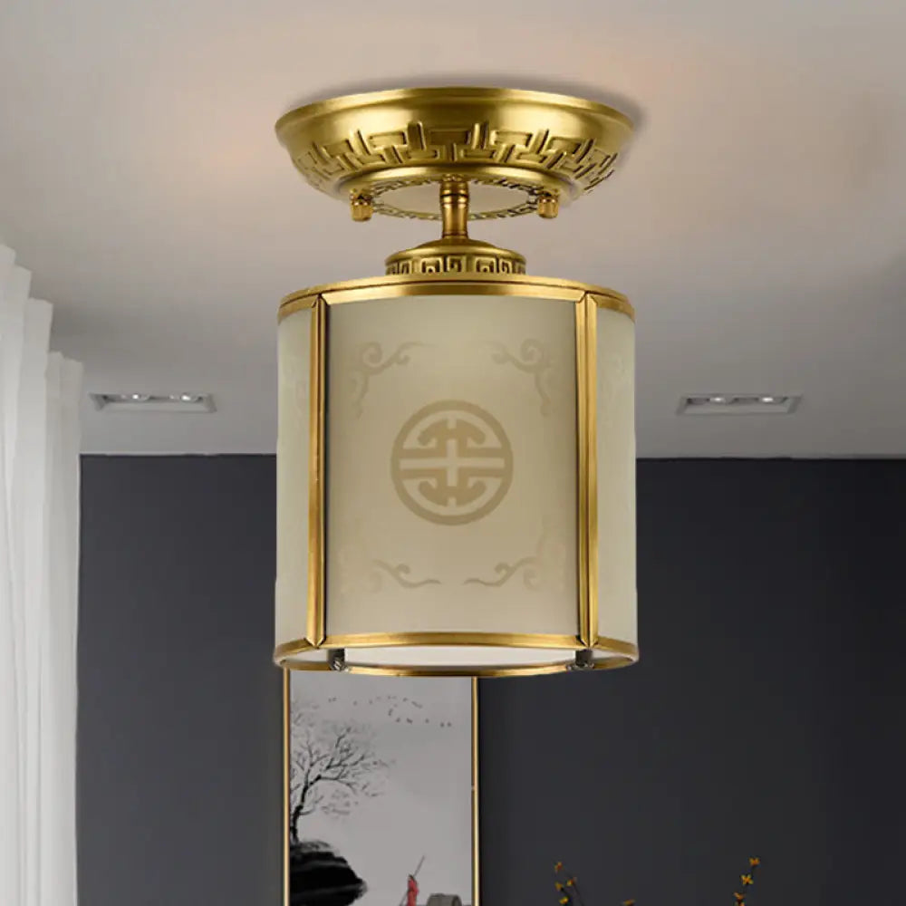 Brass Cylinder Flush - Mount Light For Corridor / D