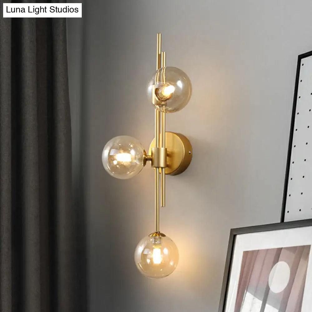 Brass Designer Ball Wall Light Sconce With 3-Head Glass For Bedroom