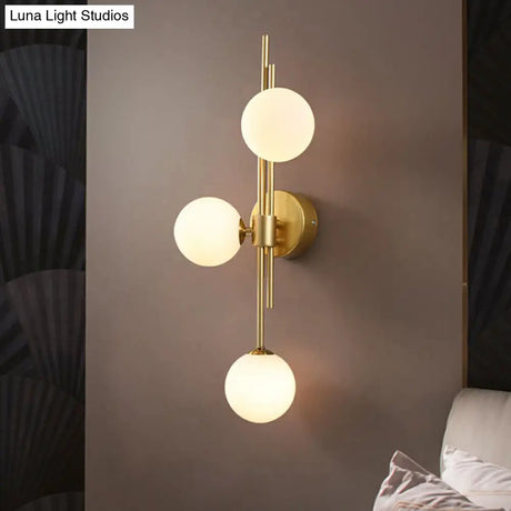 Brass Designer Ball Wall Light Sconce With 3-Head Glass For Bedroom