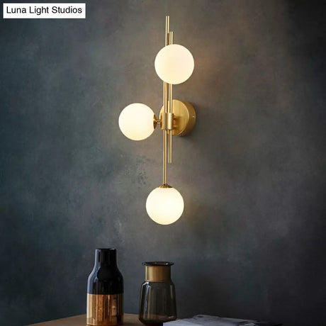 Brass Designer Ball Wall Light Sconce With 3-Head Glass For Bedroom
