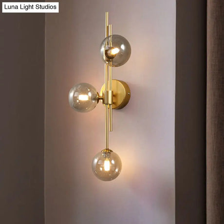 Brass Designer Ball Wall Light Sconce With 3-Head Glass For Bedroom