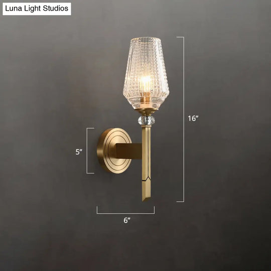 Brass Diamond Shaped Wall Sconce With Lattice Glass Shade - Modern Light