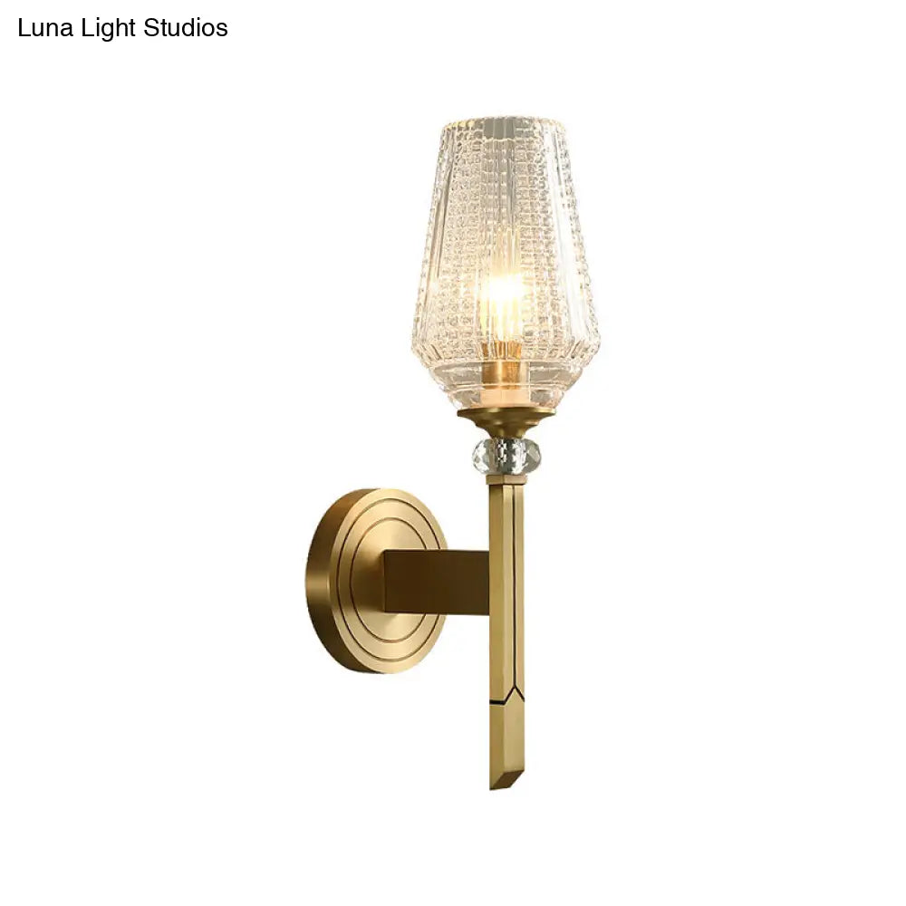 Brass Diamond Shaped Wall Sconce With Lattice Glass Shade - Modern Light