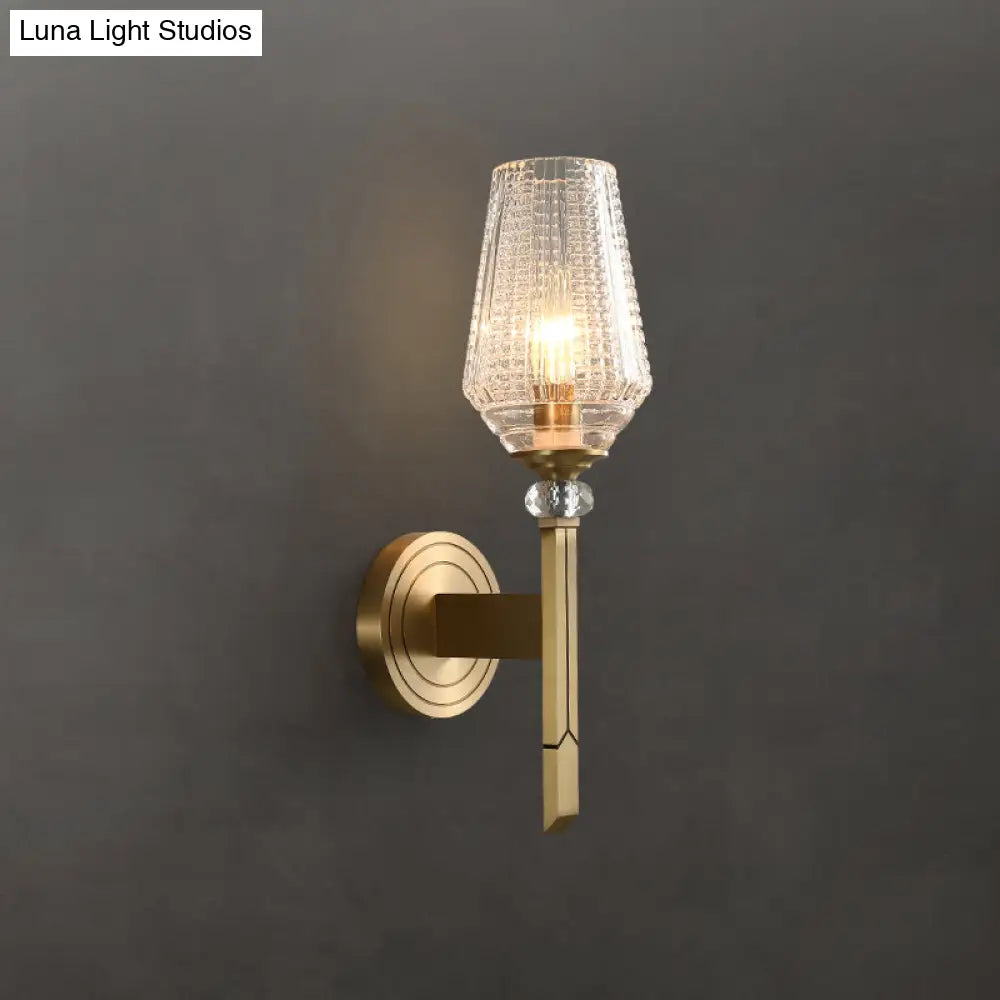 Brass Diamond Shaped Wall Sconce With Lattice Glass Shade - Modern Light